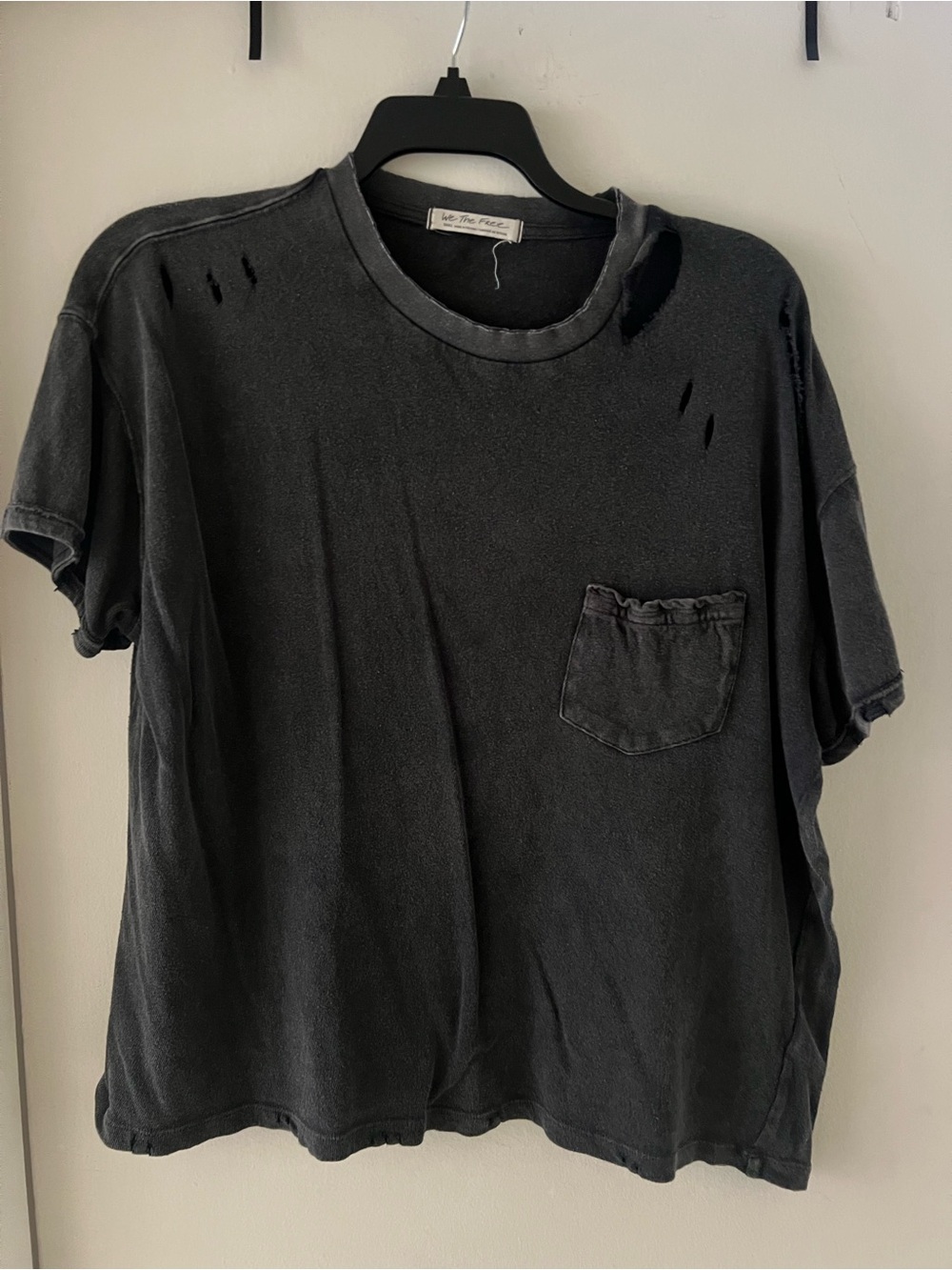 Free People Black Distressed Pocket T-Shirt